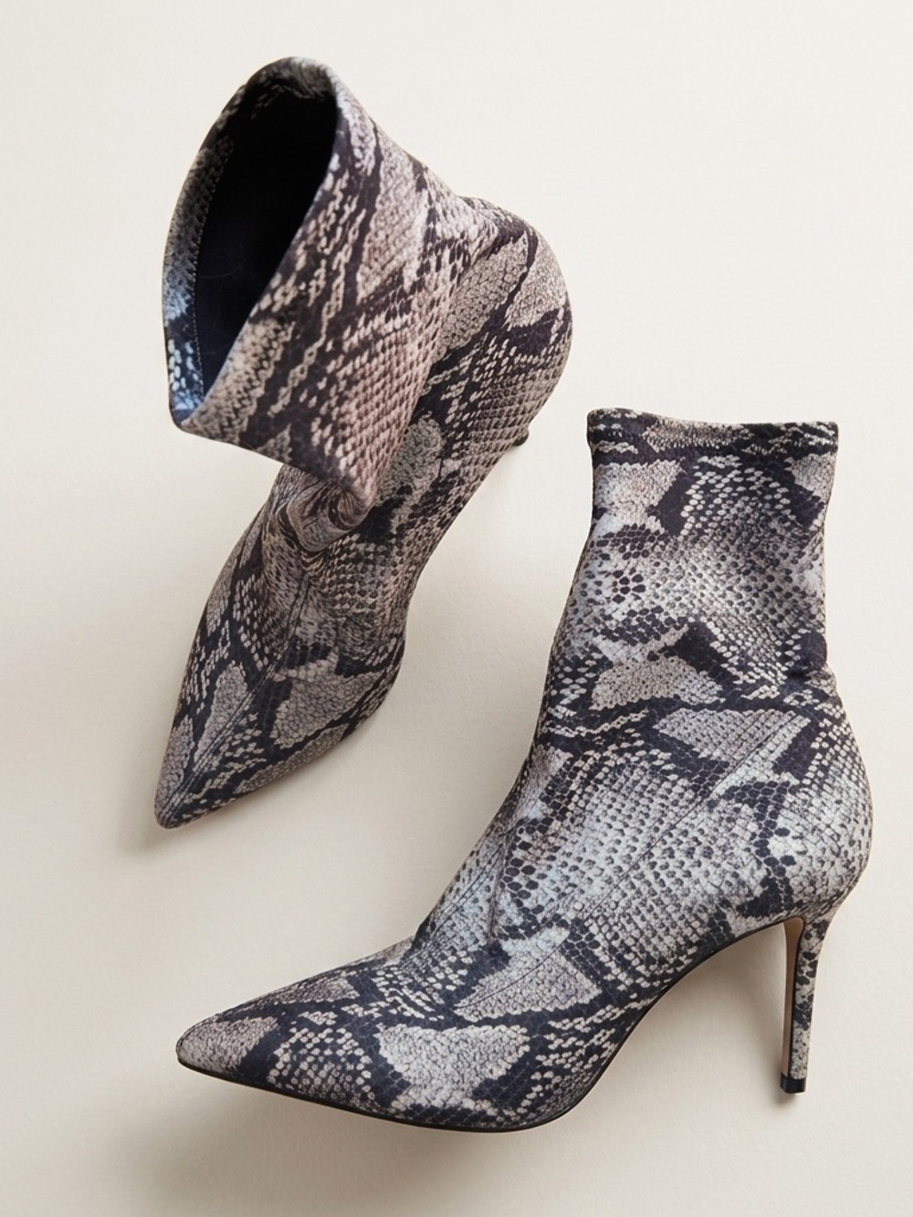 Black Suede Studio Sz 10 Snake Print Pointy High Heels Boots